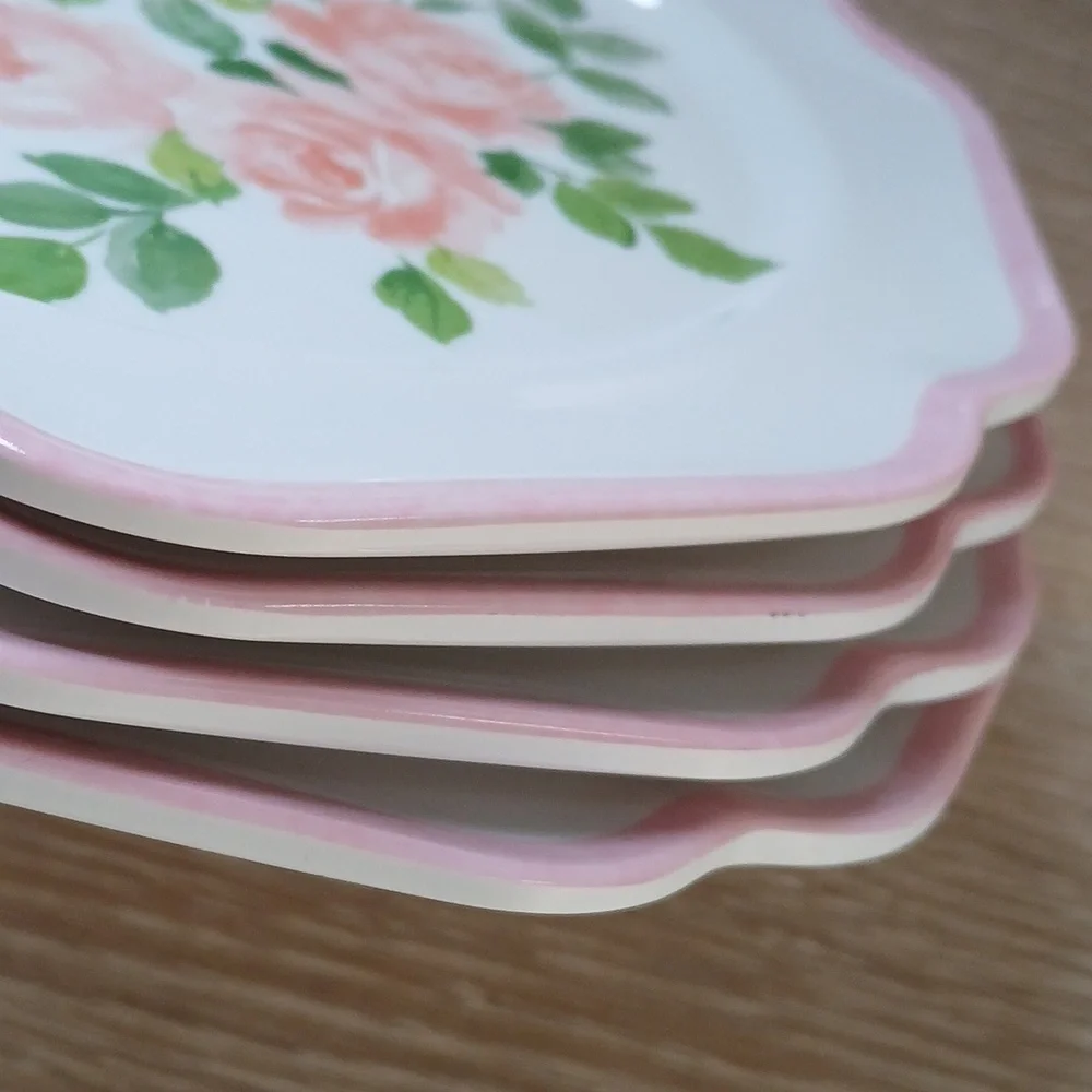 Set of 2 Laura Ashley Soft Pink Rose Melamine Salad Plate Scalloped Rim 9